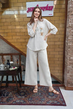 Beige Bloom Linen Co-Ord Set