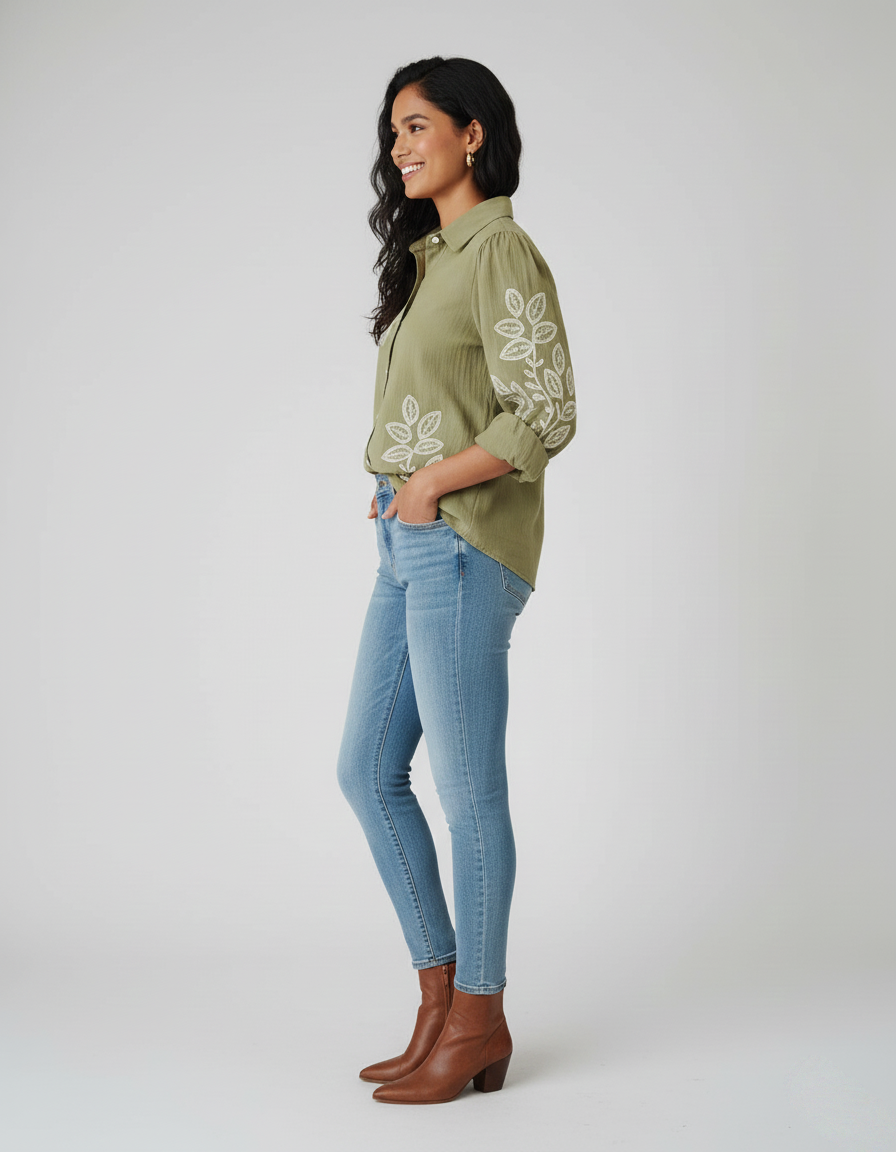 Elegant Resham Embroidered Top in Malmal Cotton