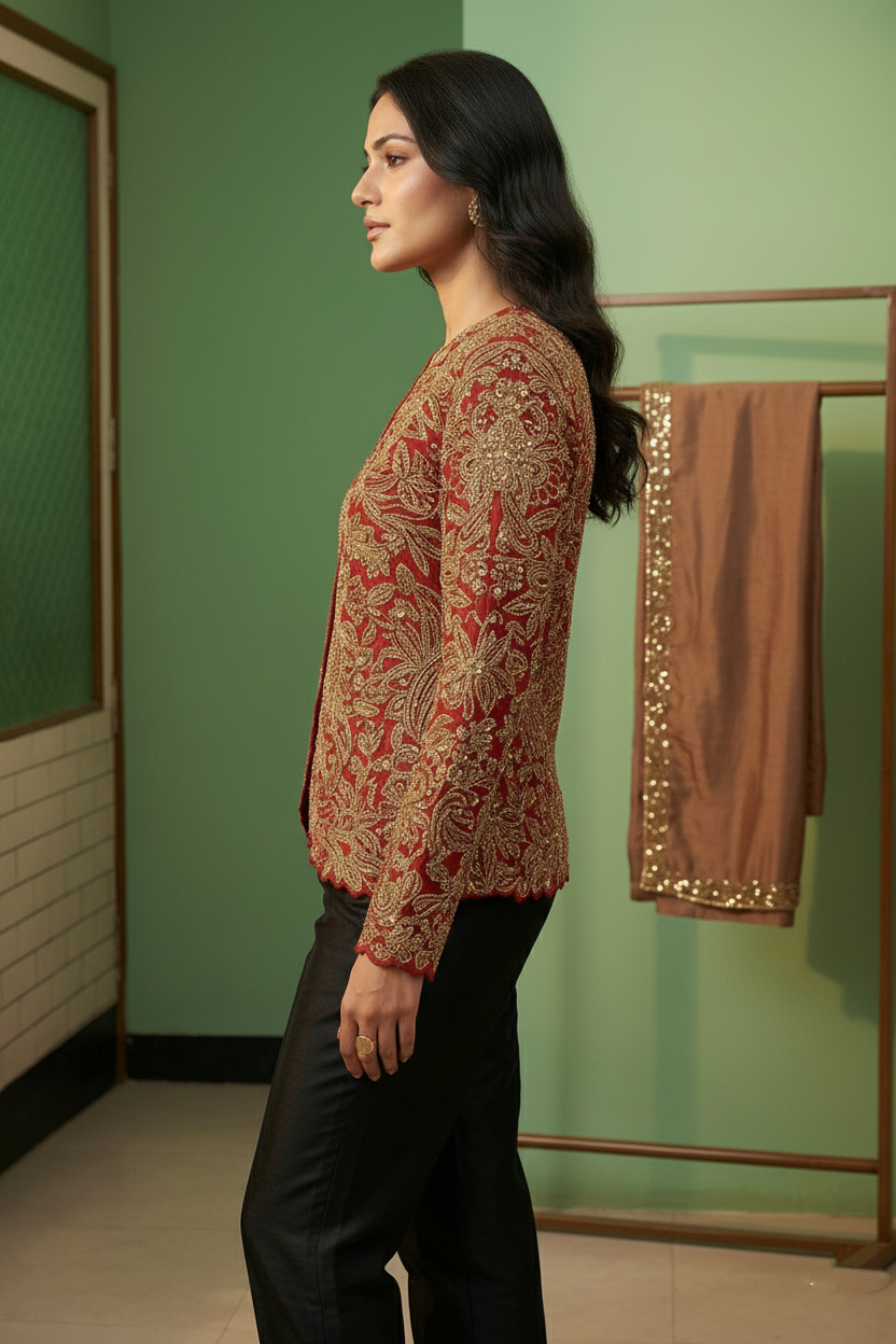 Luxurious Zardozi Embroidered Silk Jacket