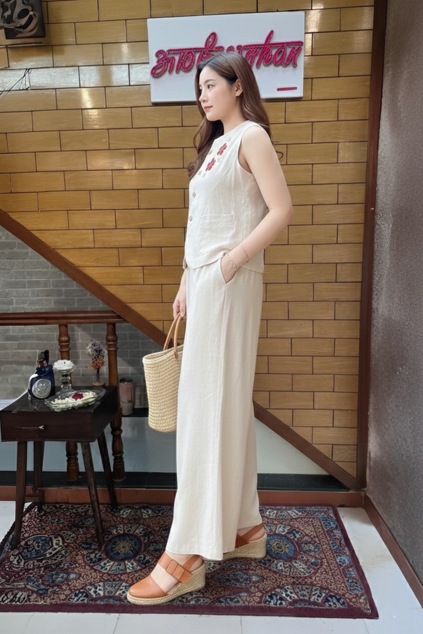 Ivory Blossom Linen Co-Ord Set