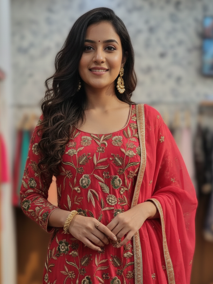 Flowing Crepe Garara Set Embellished with Intricate Zardozi Embroidery