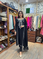 Elegant Black Georgette Aari Resham Embroidered Pant Suit