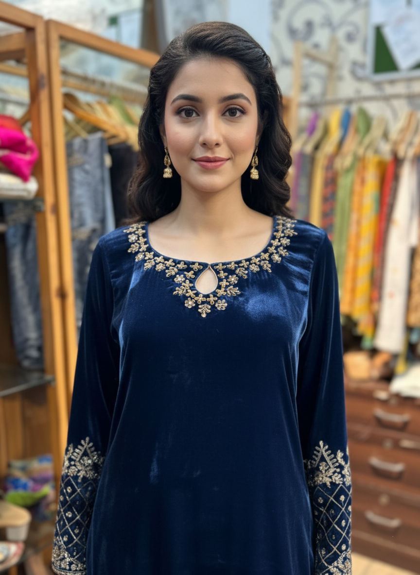 Velvet Pant Suit with Luxurious Zardozi Embroidery