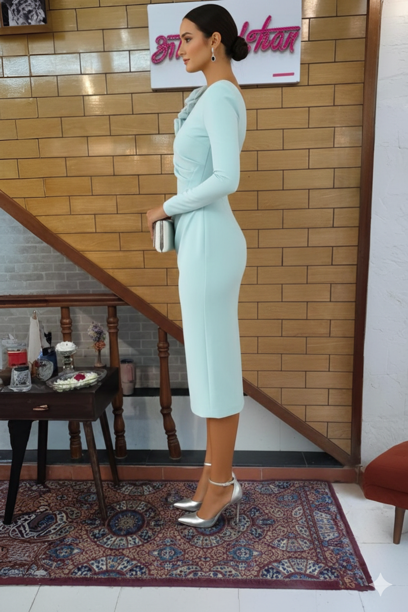 Ice Blue Rosette Bodycon Dress