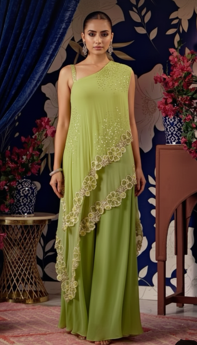 Layered Georgette Suit with Sequence and Cutdana Work