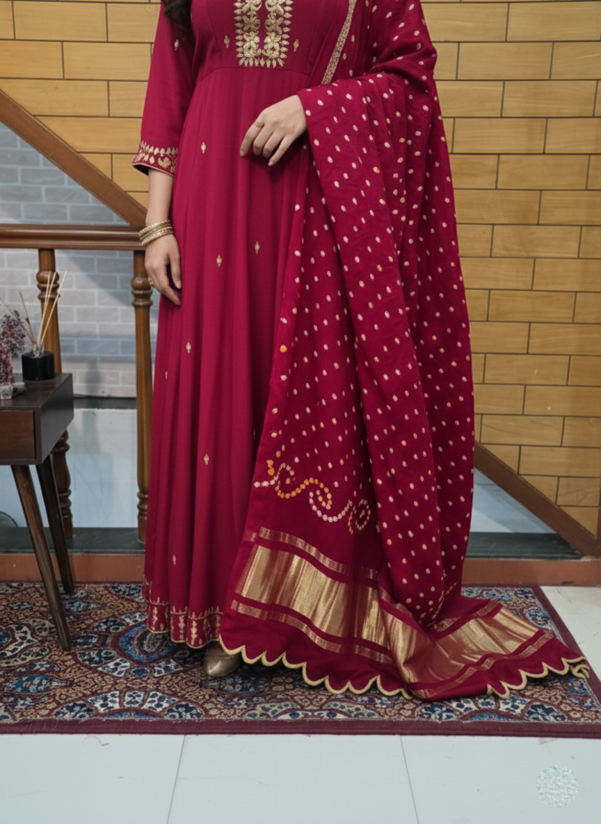 Anarkali suit with bandhani dupatta