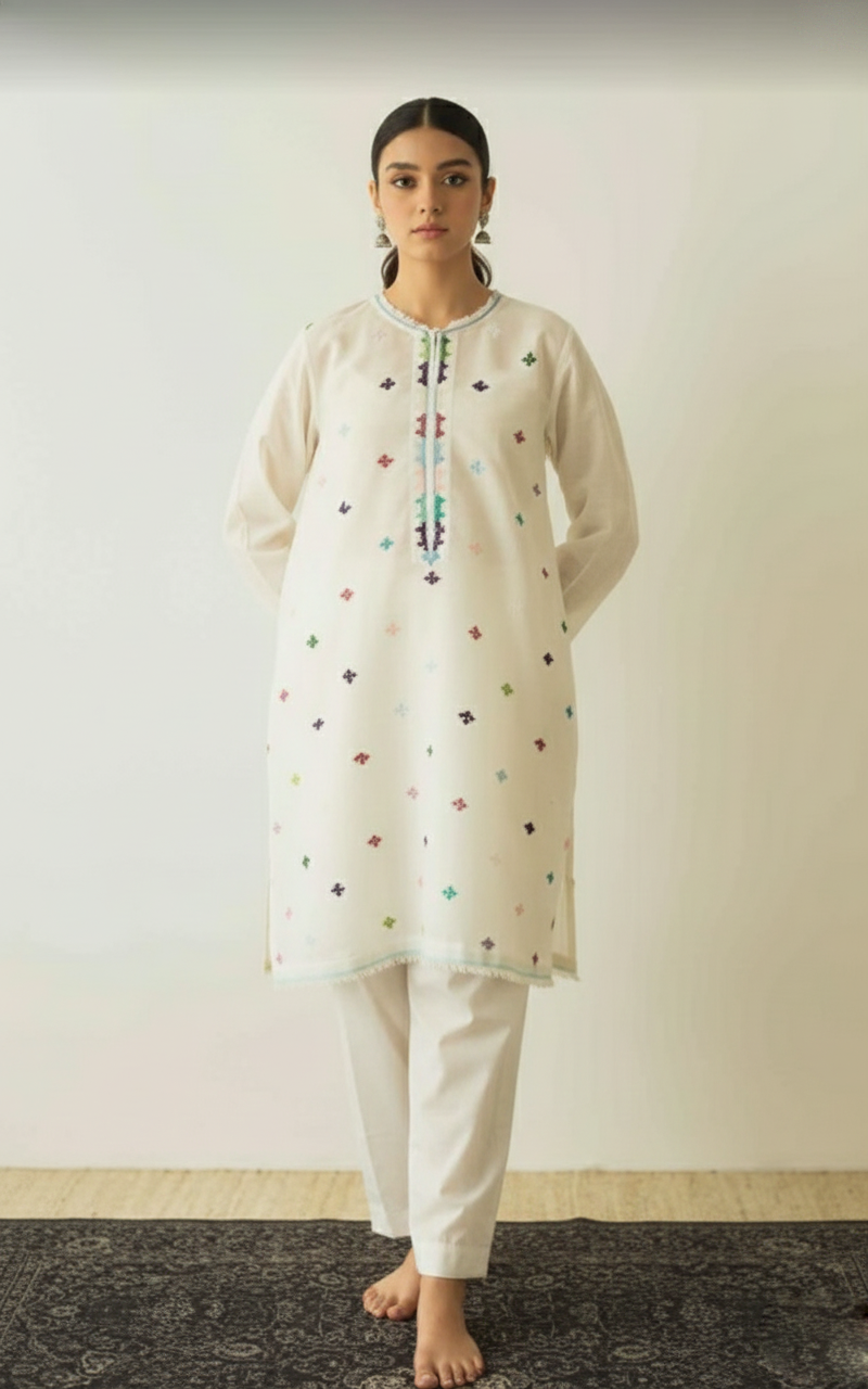 Pure Cotton Suit Set with Resham Detailing