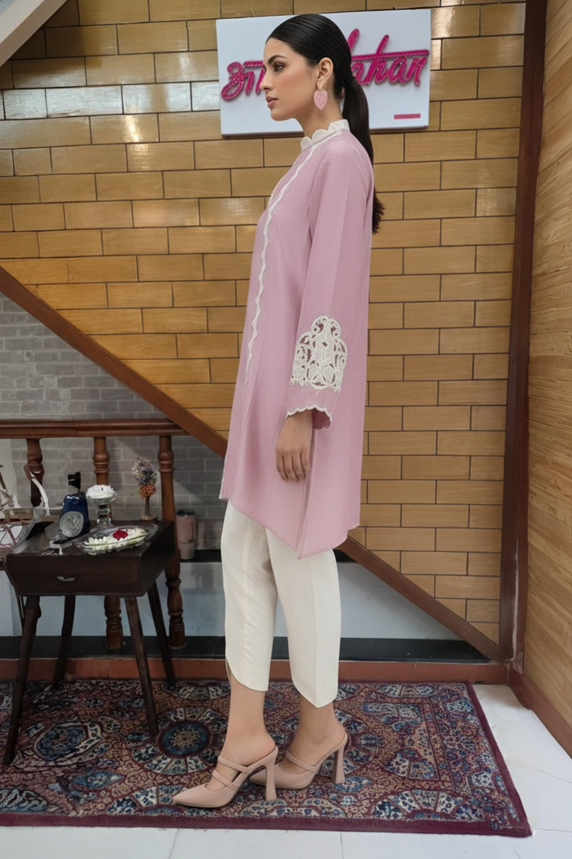 Blush Pink Lace Detail Dhoti Suit Set