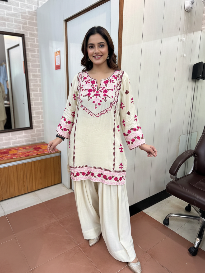 Modal Cotton Suit with Traditional Aari Work Embroidery