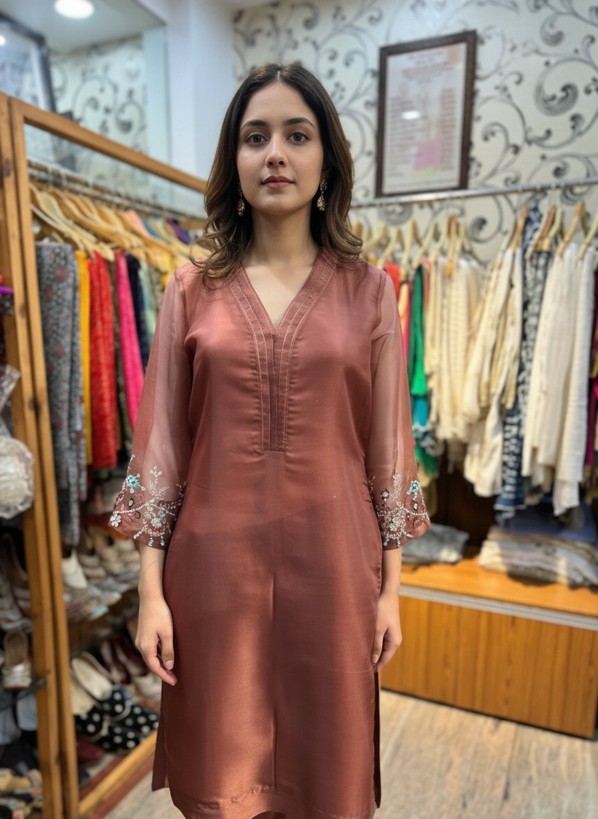 Elegant Organza Embellished Suit with Beads and Resham Detailing