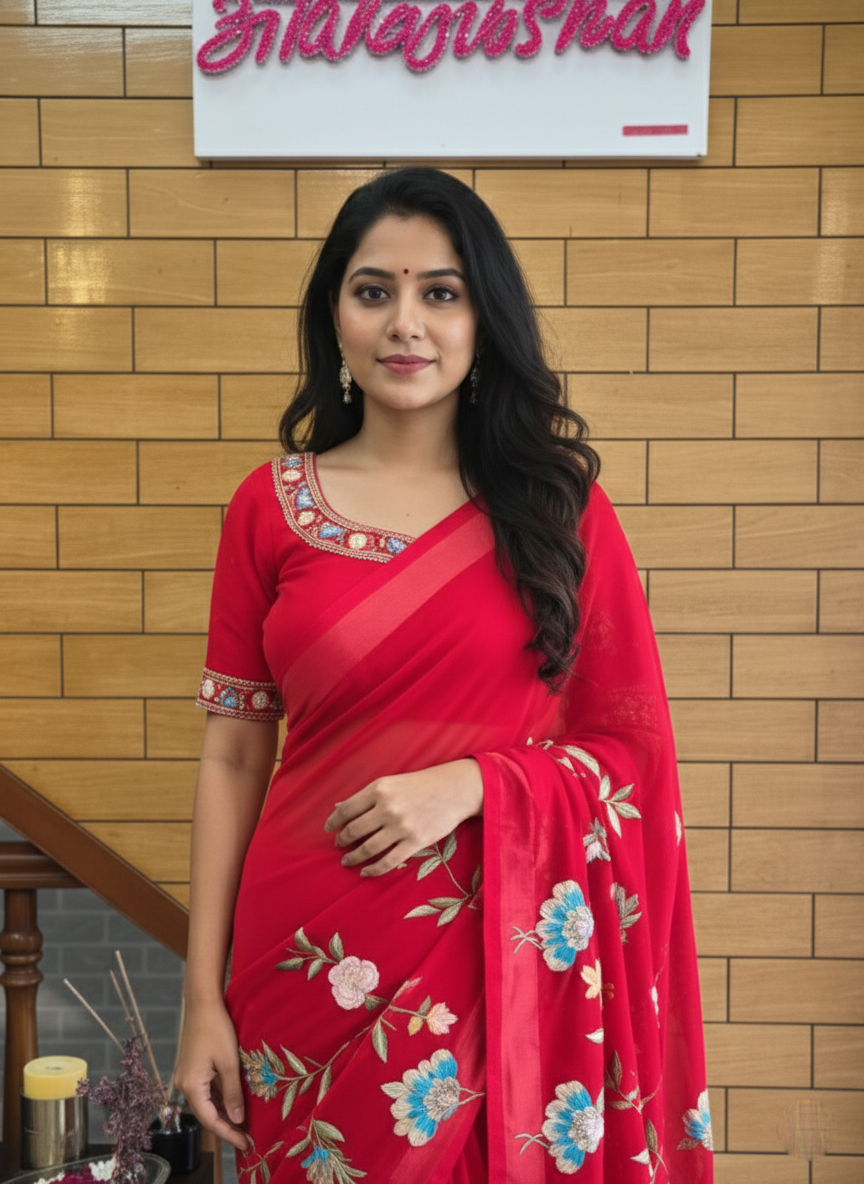 Resham Work Georgette Designer Saree