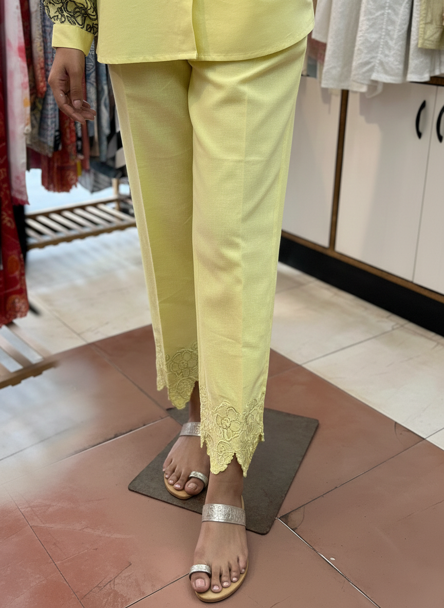 Linen Co-Ord Set with Intricate Resham and Cut Work