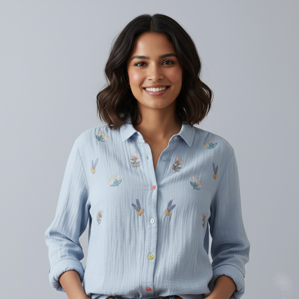 Cotton Shirt with Elegant Resham Work