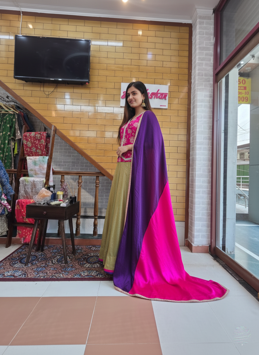 Tissue Skirt With Embroidered Jacket With Dupatta