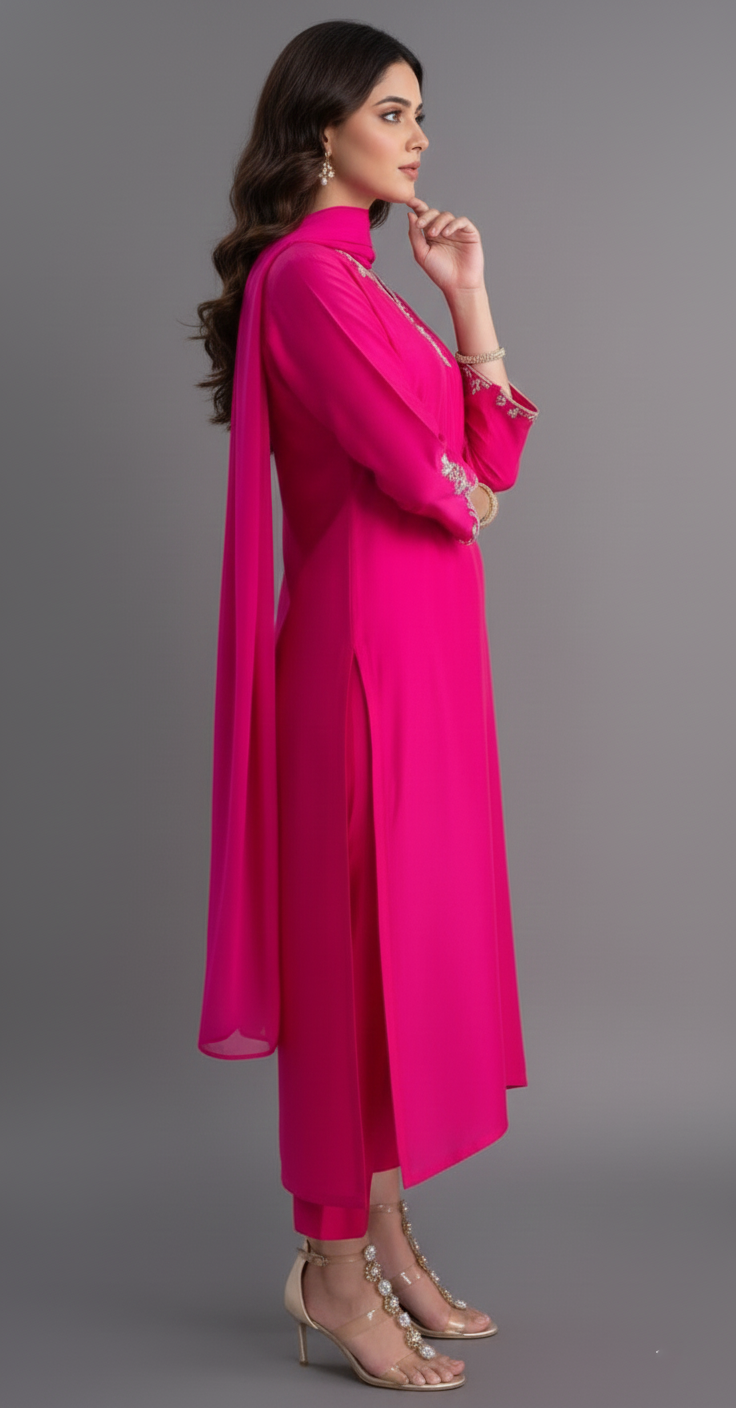 Pure Silk Suit with Intricate Zardozi Work