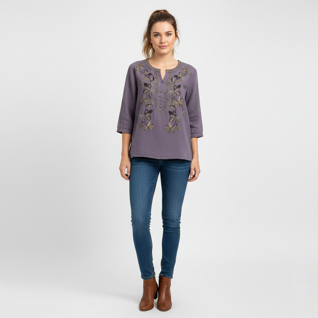 Cotton Top with Elegant Resham Embroidery