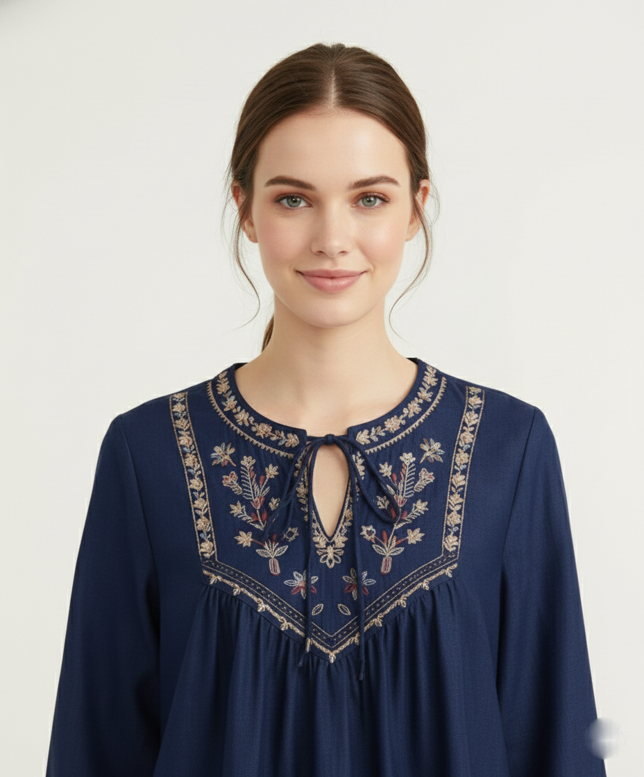 Casual Cotton Tunic Featuring Resham Work