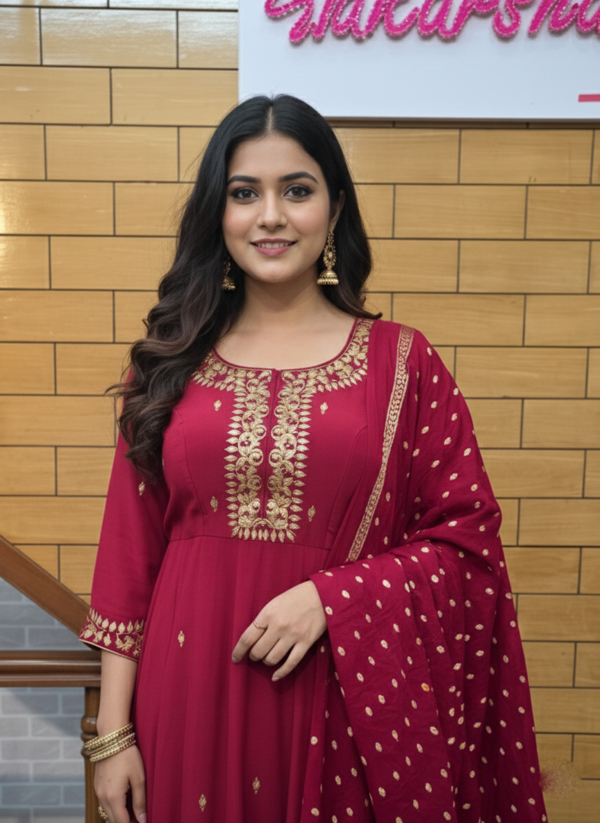 Anarkali suit with bandhani dupatta