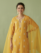 Resham Embroidered Silk Suit Ensemble with Organza Dupatta