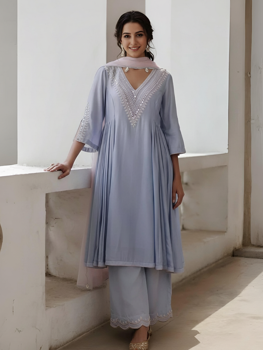 Luxury Modal Cotton Dress Material with Pearl & Zari Embellishment