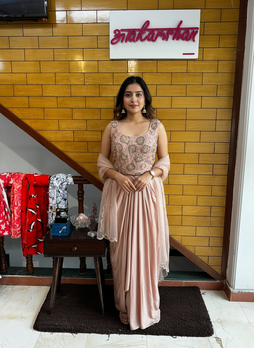 Designer Silk Skirt Set Featuring Zardozi and Sheer Organza Cape