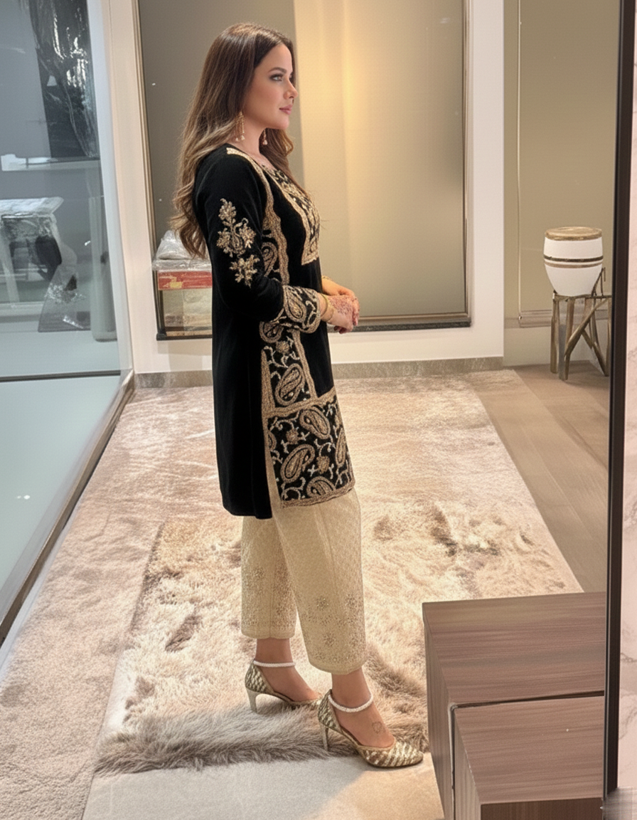 Luxurious Silk Ensemble Featuring Detailed Zari Embroidery