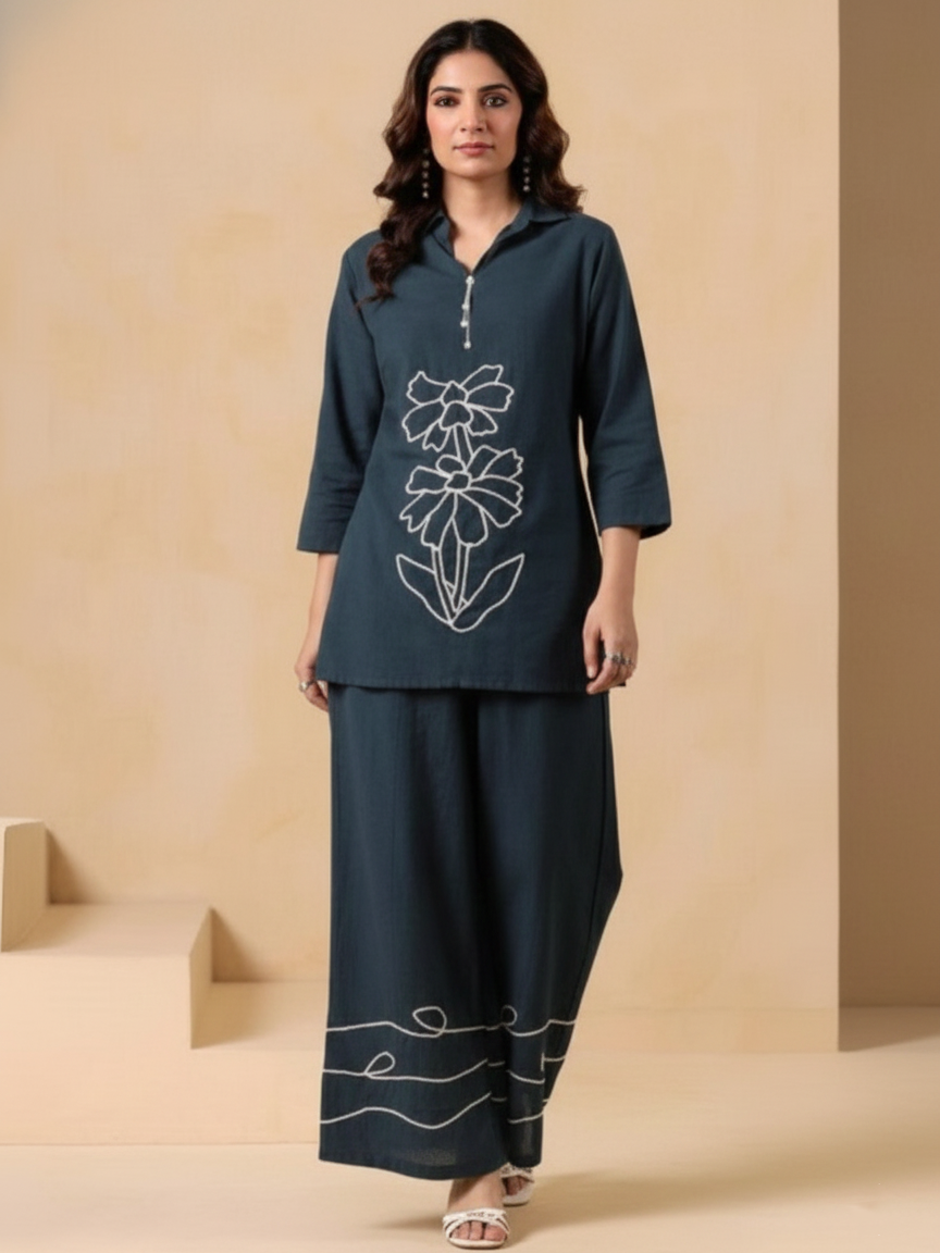 Comfort Fit Cotton Co-ord with Dori Work