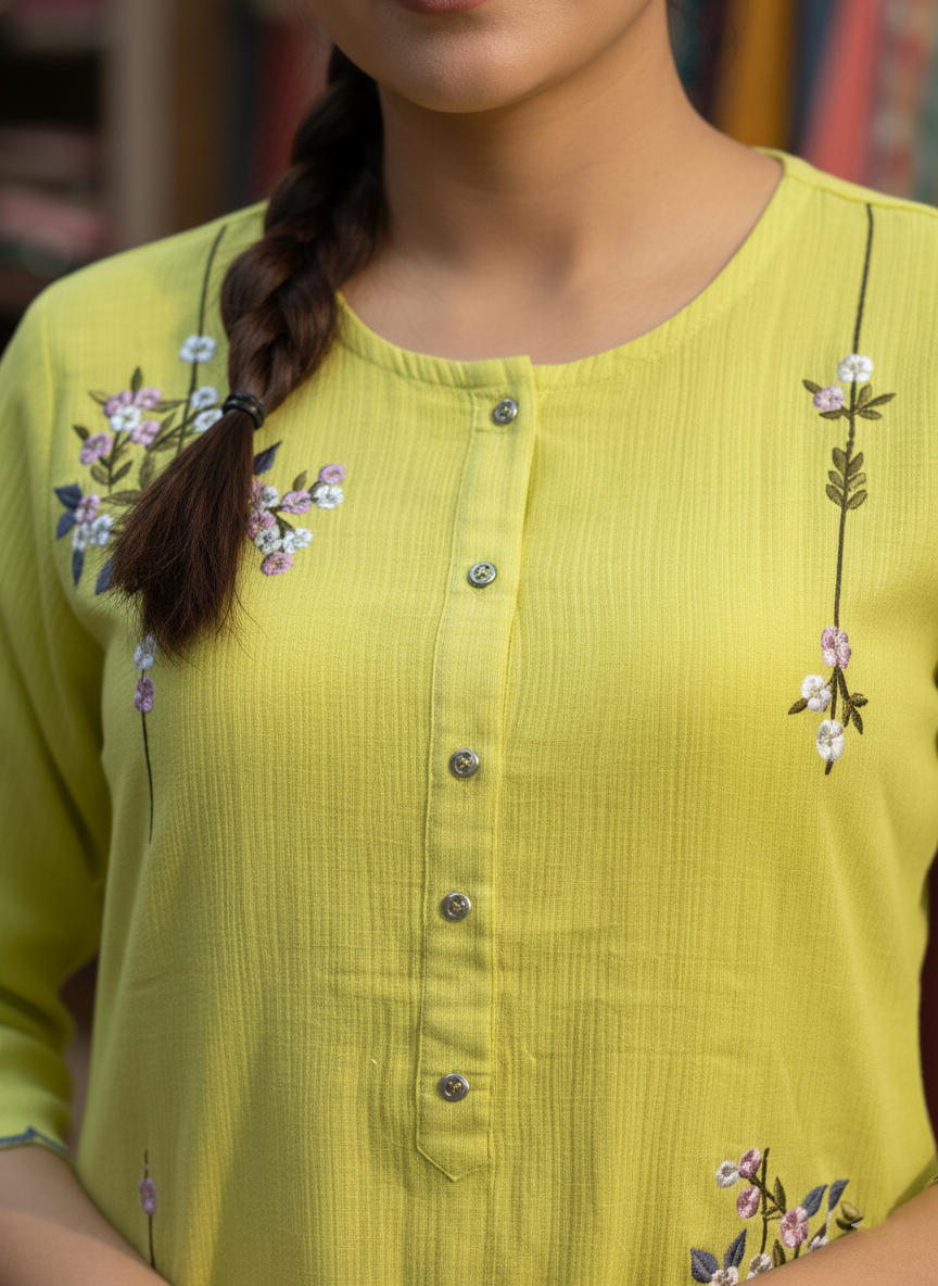 Crush Cotton Embroidered Suit Set with Resham Detailing