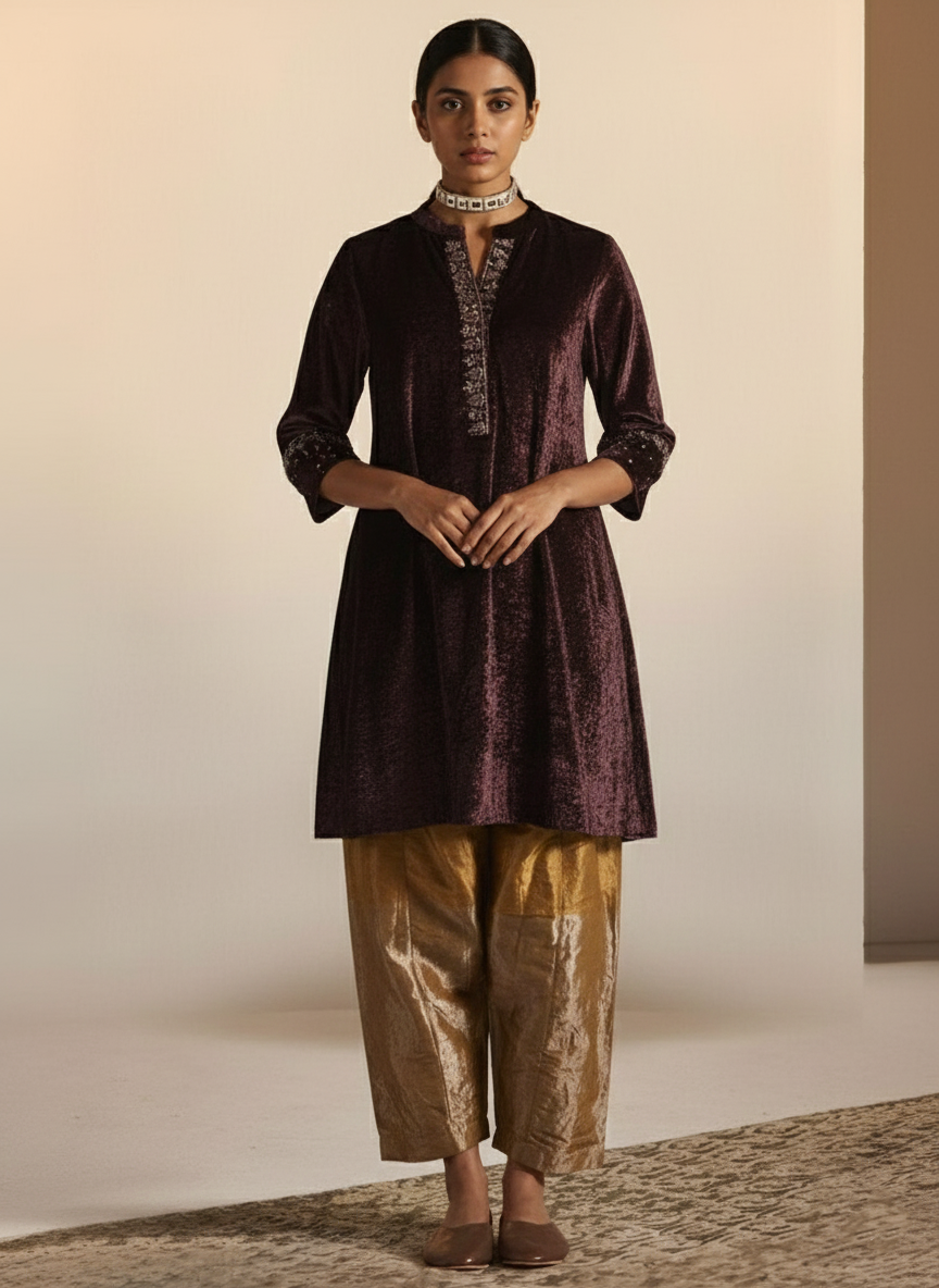 Velvet & Tissue Contrast: Zardozi Embroidered Ensemble