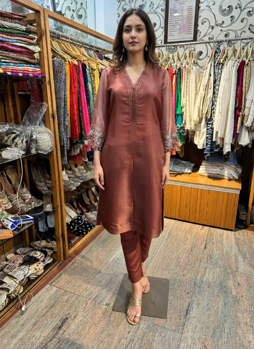 Elegant Organza Embellished Suit with Beads and Resham Detailing