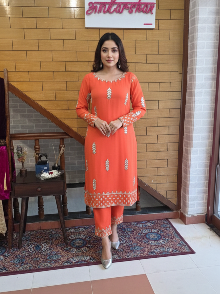 Viscose Georgette Suit with Intricate Gotta Patti Embroidery