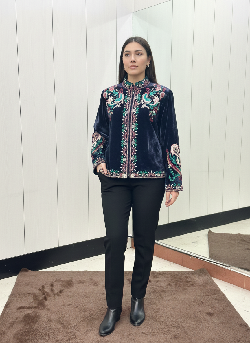 The Royal Silk Velvet Jacket with Resham Embroidery