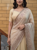 Embroidered Tissue Drape Saree featuring Aari and Dabka Work
