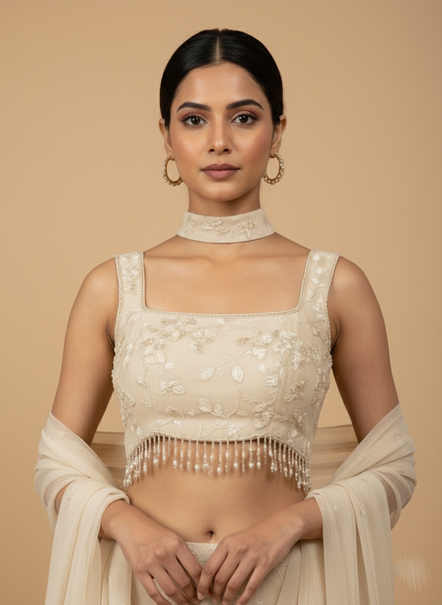 Elegant Embroidered Georgette Skirt, Blouse, and Ban Dupatta Set