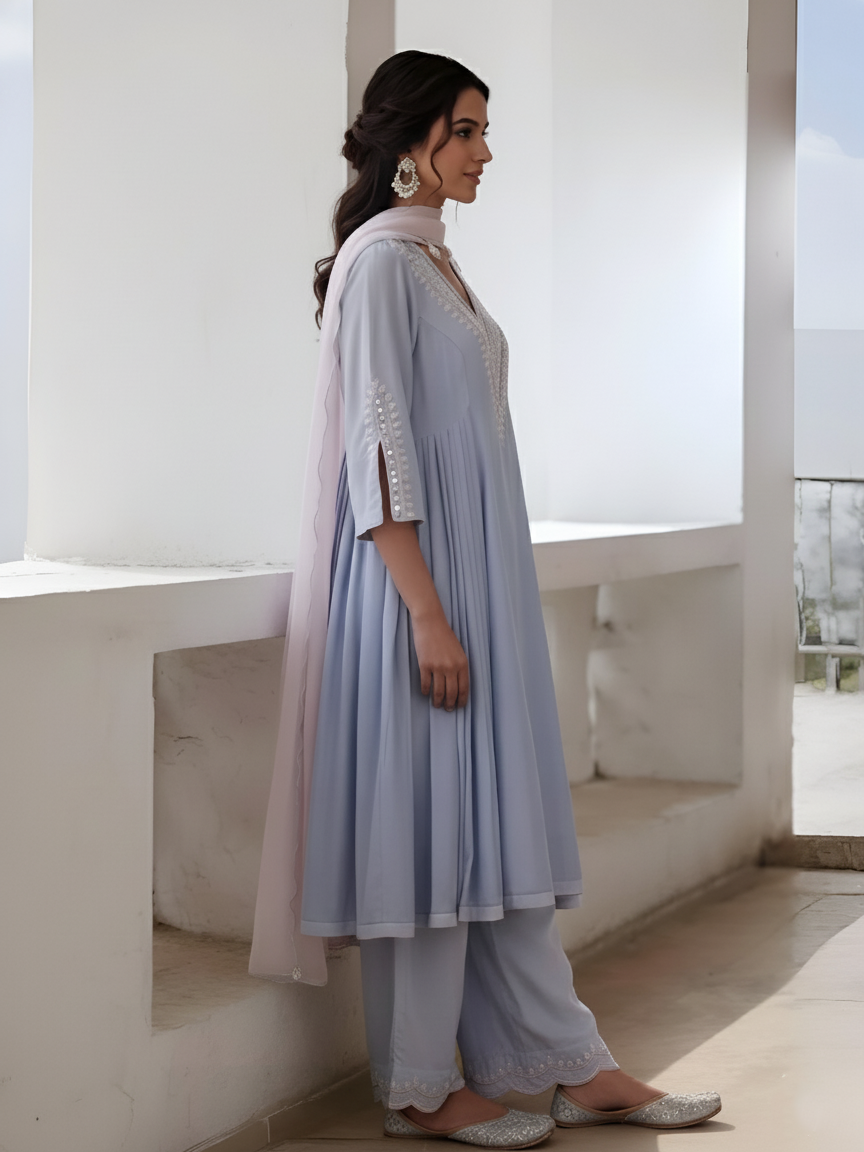 Luxury Modal Cotton Dress Material with Pearl & Zari Embellishment