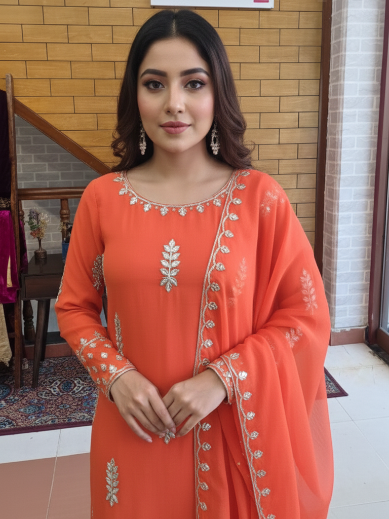 Viscose Georgette Suit with Intricate Gotta Patti Embroidery