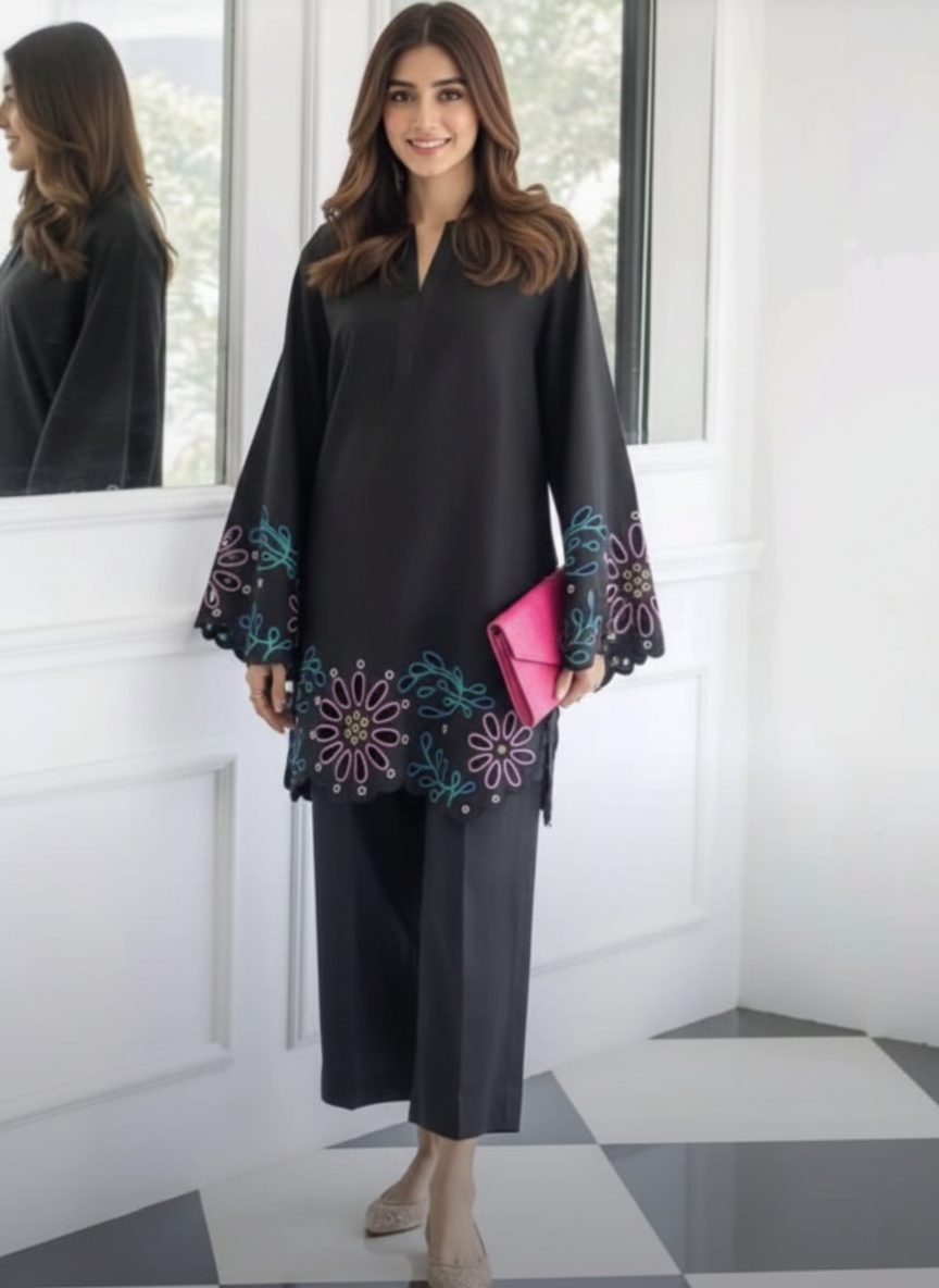 Cotton Suit with Intricate Resham Cut Work Embroidery