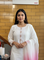 Silk Suit with Ombre Dupatta, Embellished with Zardozi & Pearl Work