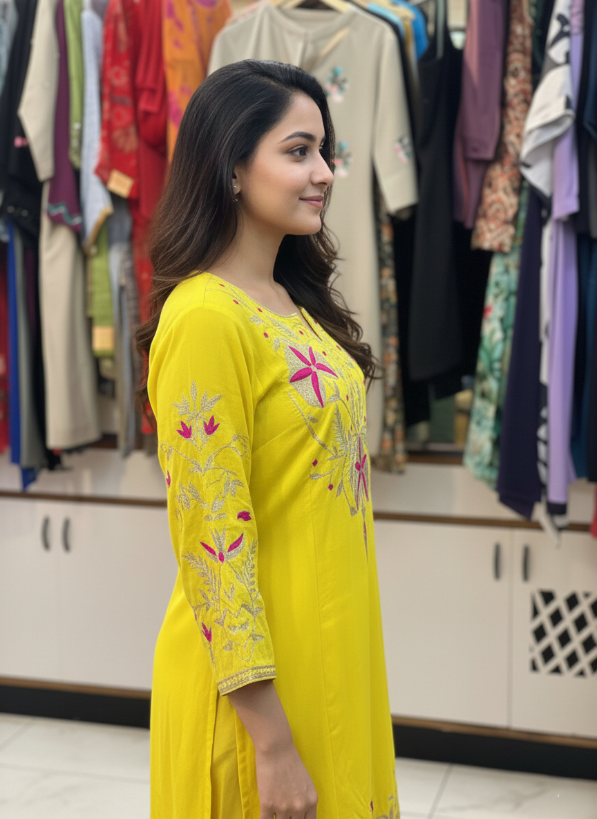 Resham Embroidered Crepe Suit Set