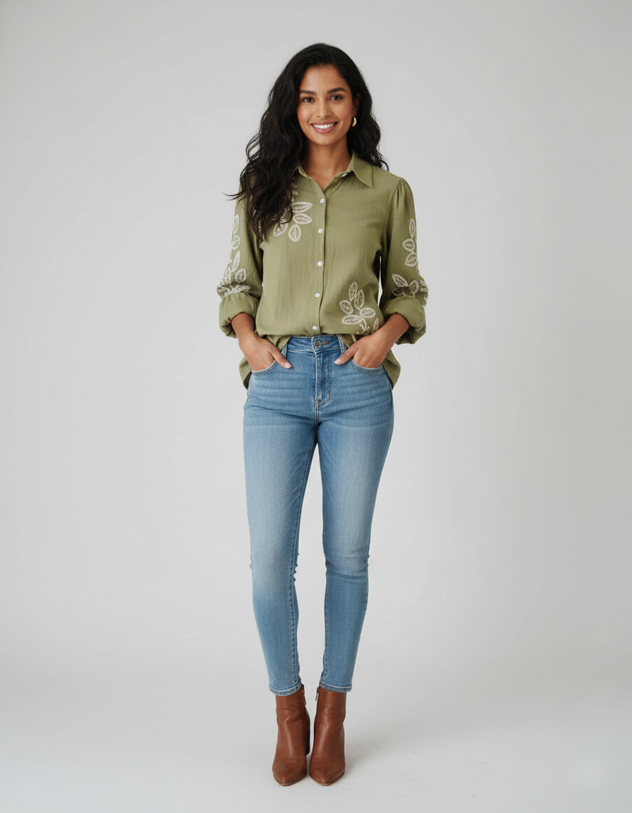 Elegant Resham Embroidered Top in Malmal Cotton