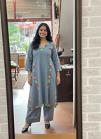 The Breathable Cotton Linen Suit Set Featuring Fine Resham Work