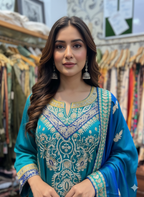 Designer Crepe Pants Set Embellished with Fine Aari Work