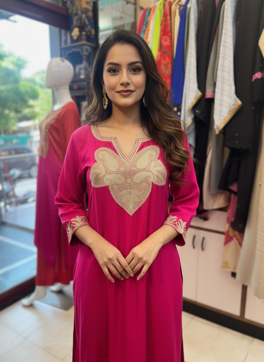 A-Line Crepe Suit with Traditional Aari Work Embroidery