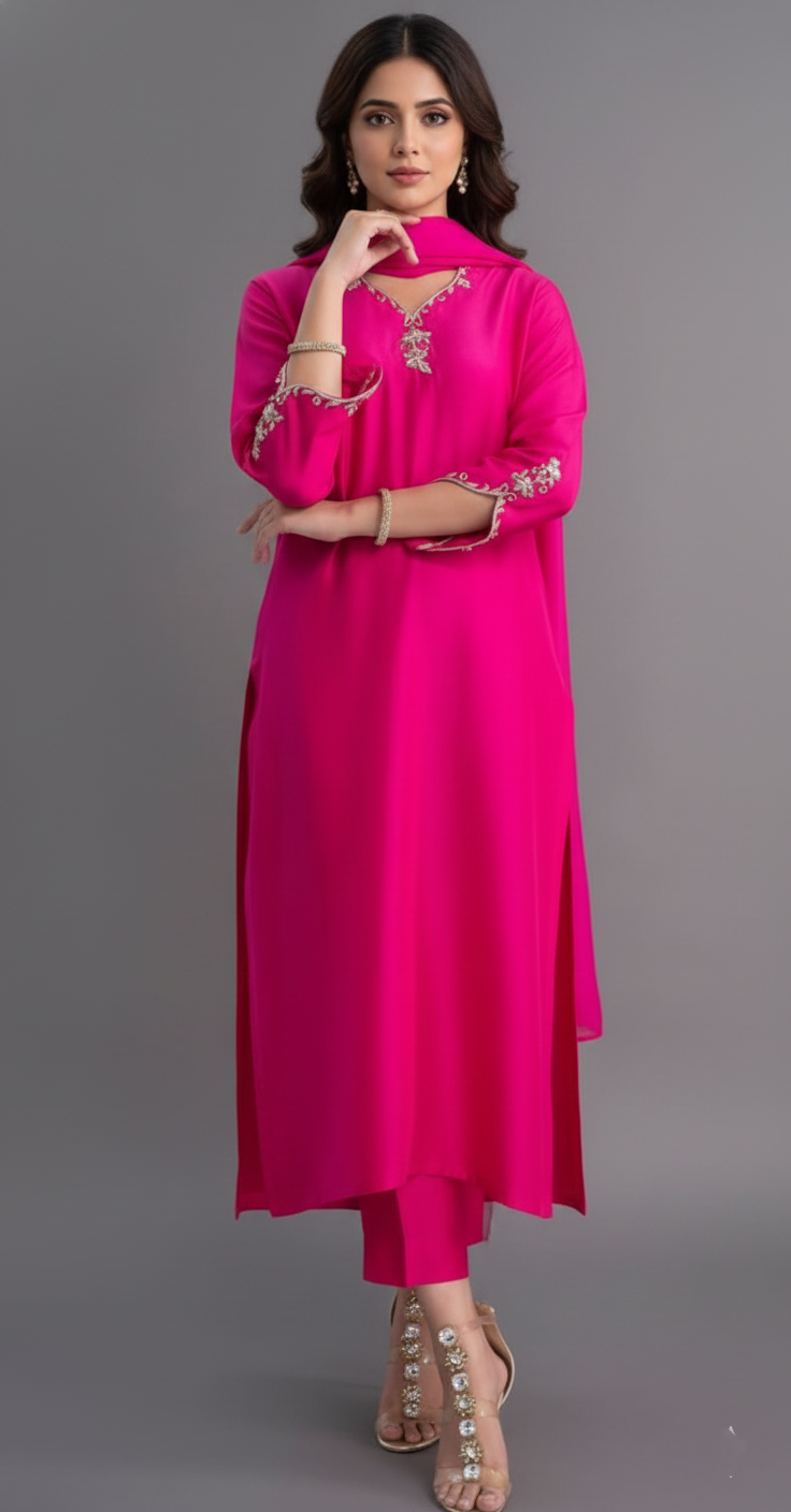 Pure Silk Suit with Intricate Zardozi Work