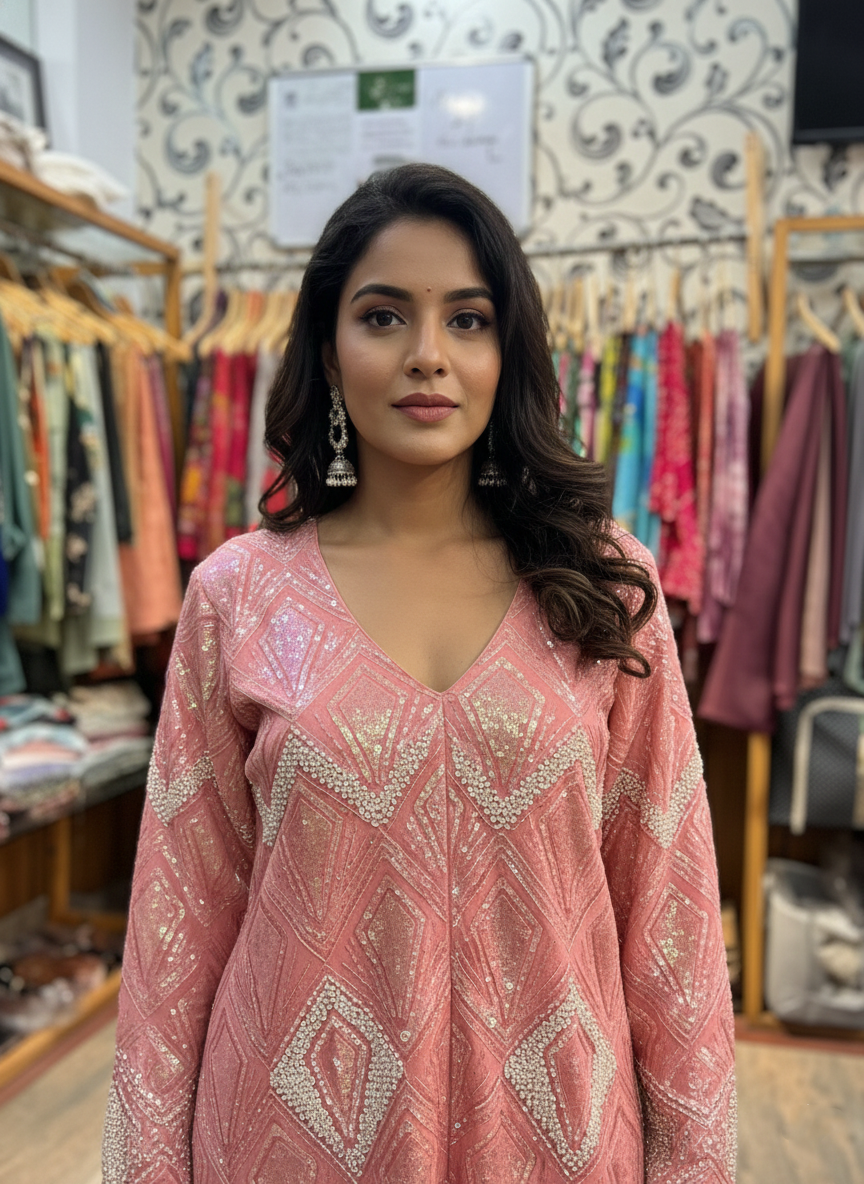 Georgette Sharara Suit with Delicate Pearl Work Embellishment