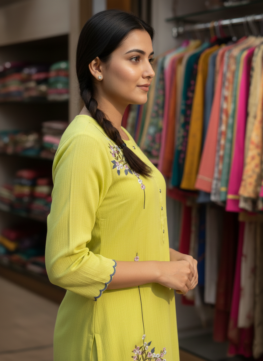 Crush Cotton Embroidered Suit Set with Resham Detailing