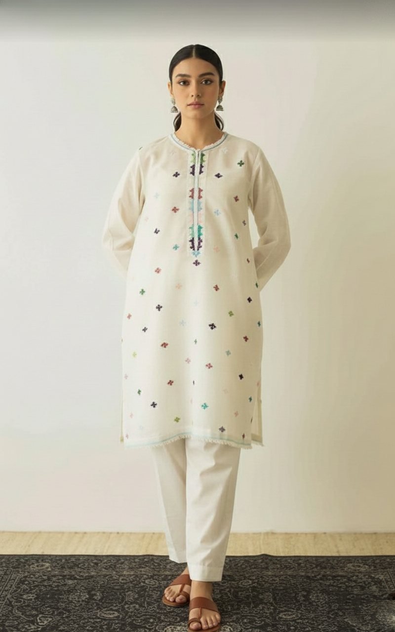 Pure Cotton Suit Set with Resham Detailing