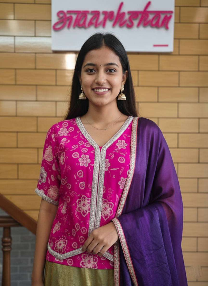 Tissue Skirt With Embroidered Jacket With Dupatta