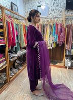 Silk Velvet Dhoti Suit with Organza Dupatta and Heavy Zardozi Work