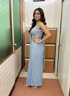 Crushed Tissue Drape Saree with Shimmering Sequence Work